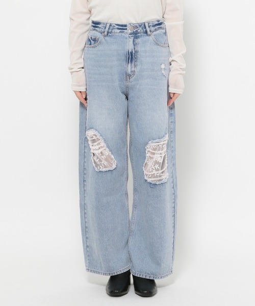 LOWRYS FARM（ローリーズファーム）の「レースデニム　601055（デニムパンツ・レディース・ブルー系その他5/ブルー系その他6/ブルー系その他4・SMALL/MEDIUM/LARGE）」の4枚目の写真