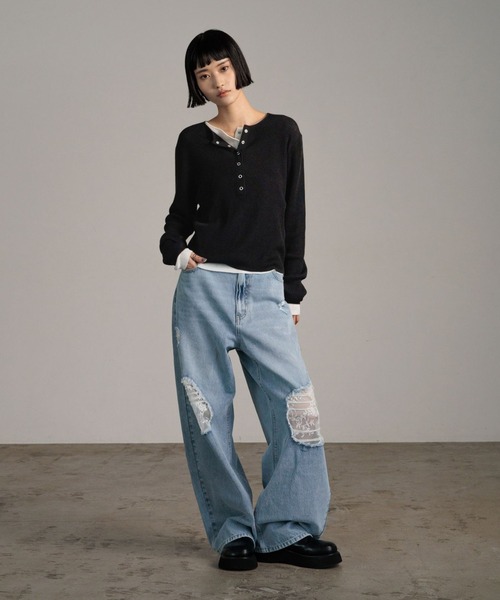 LOWRYS FARM デニムセットアップ　完売品　✴︎新品未使用 PT-5444）セルフィーセットアップローライズデニムパンツ | 25 BLACK