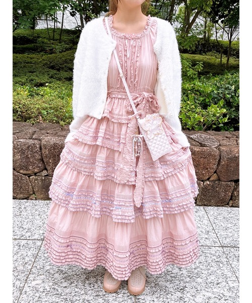 PINK HOUSE（ピンクハウス）の「ふわふわニットカーディガン（カーディガン/ボレロ・レディース・ブラック/サックスブルー/ホワイト/ピンク・フリー）」の5枚目の写真