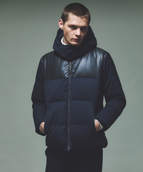 セール】【700FP】レザーライクコンビ ダウンジャケット（ダウン