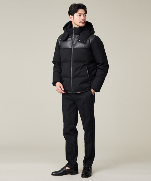 セール】【700FP】レザーライクコンビ ダウンジャケット（ダウン