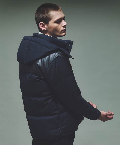 セール】【700FP】レザーライクコンビ ダウンジャケット（ダウン