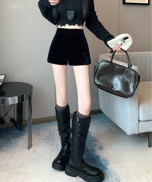 kirakiraShop（キラキラショップ）の「ベロアタッチ ハイウエスト ショート パンツ（その他パンツ・レディース・ブラウン/ブラック・M/S/L）」の22枚目の写真