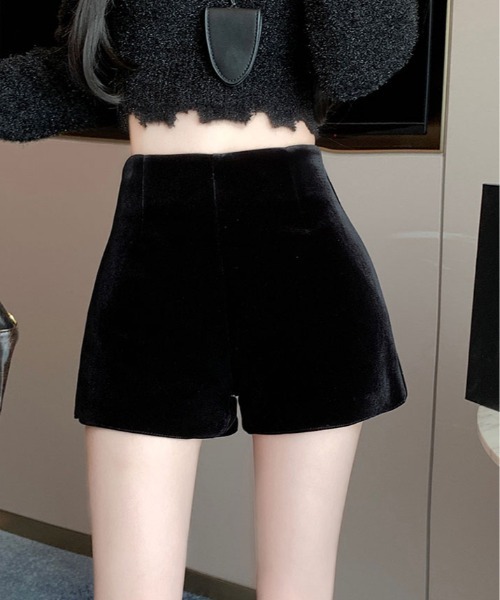 kirakiraShop（キラキラショップ）の「ベロアタッチ ハイウエスト ショート パンツ（その他パンツ・レディース・ブラウン/ブラック・M/S/L）」の15枚目の写真