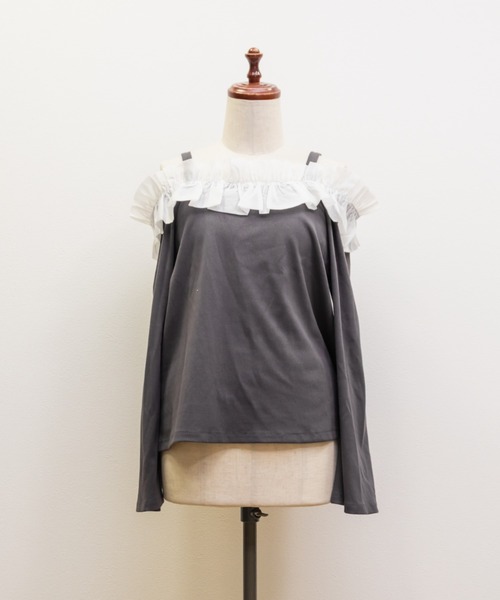 CLETTE(クレット)の「CLETTEオリジナルフリルオフショルリブトップス(Tシャツ/カットソー・レディース・オフホワイト/チャコールグレー/ブラック・LL/3L/4L)」の15枚目の写真