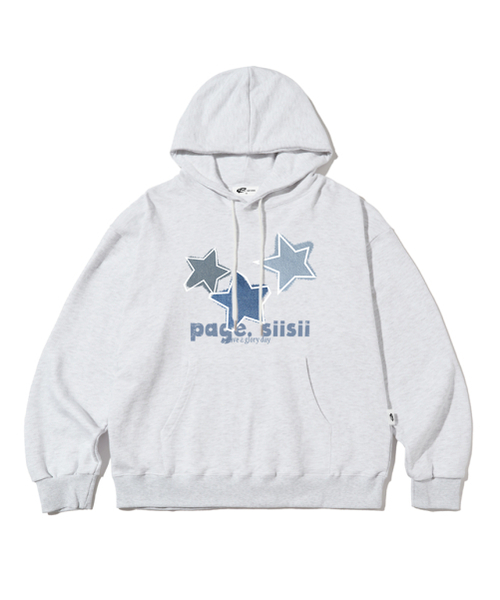 PAGESIISII(ページシシ)の「ブルーデニムスタープリントフードパーカーホワイトメランジ(パーカー・レディース・その他・MEDIUM/LARGE/X-LARGE)」の1枚目の写真