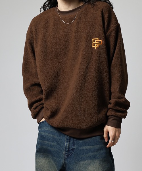 セール】ボア ワンポイント ロゴ 長袖 トレーナー（スウェット