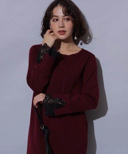 新品 Arpege story アルページュストーリー袖口レースニットワンピース 袖口レースニットワンピース（ワンピース）｜Arpege story