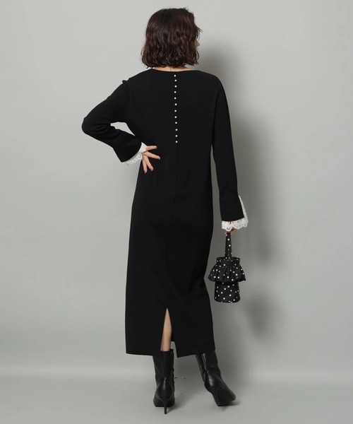 新品タグ付 Arpege story 袖口レースニットワンピース 黒Sサイズ 袖口レースニットワンピース（ワンピース）｜Arpege story