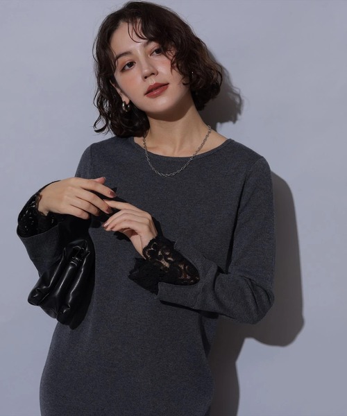 袖口レースニットワンピース（ワンピース）｜Arpege story