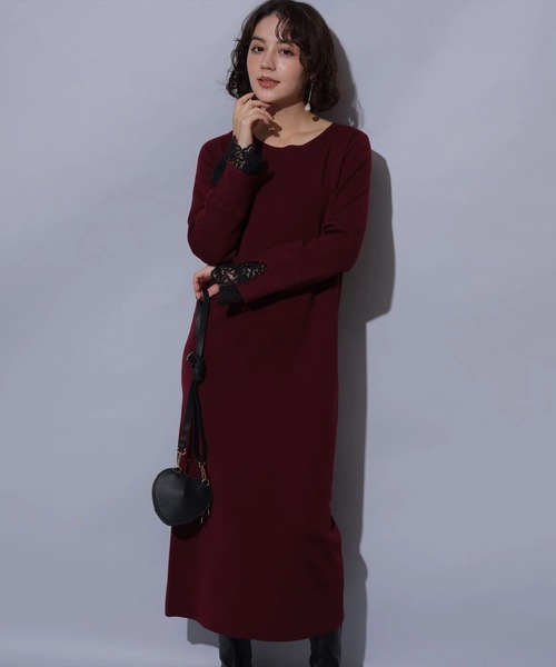 新品タグ付 Arpege story 袖口レースニットワンピース 黒Sサイズ 袖口レースニットワンピース（ワンピース）｜Arpege story