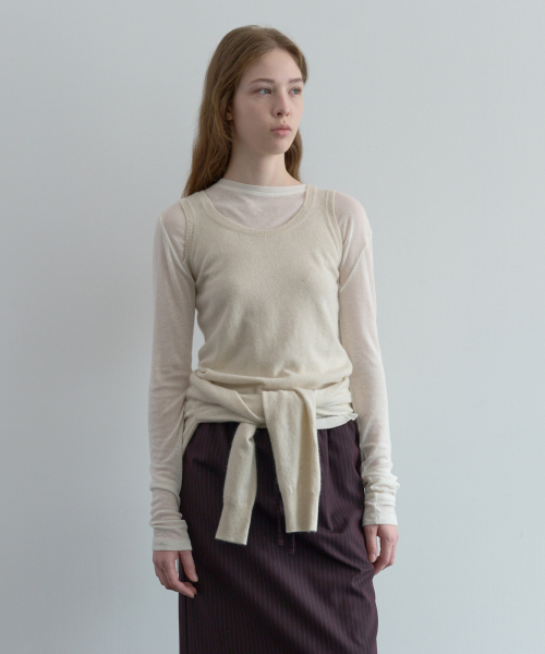 Fox Wool U-nek Knit Vest (Oatmeal)