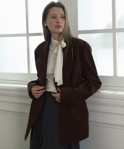 NONLOCAL(ノンローカル)の「Faux Suede Oversize Jacket - Brown(ライダースジャケット・レディース・ブラウン・FREE)」の1枚目の写真