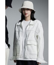 APOSTROPHE COMMA（アポストロフィコンマ）の「ミニマルステッチデニムトラッカージップアップジャケット(ホワイト)（デニムジャケット）」