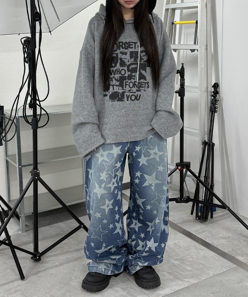 Figments（フィグメンツ）の「パンクプリントニットパーカー（パーカー・レディース・グレー/ブラック・FREE）」の5枚目の写真