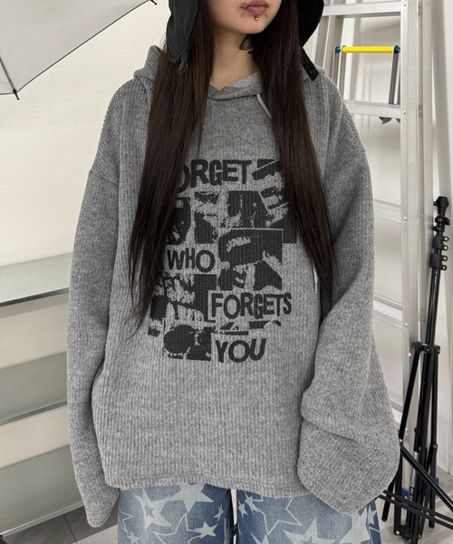 Figments（フィグメンツ）の「パンクプリントニットパーカー（パーカー・レディース・グレー/ブラック・FREE）」の4枚目の写真