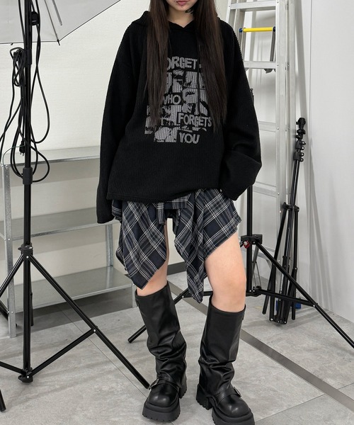 Figments（フィグメンツ）の「パンクプリントニットパーカー（パーカー・レディース・グレー/ブラック・FREE）」の9枚目の写真