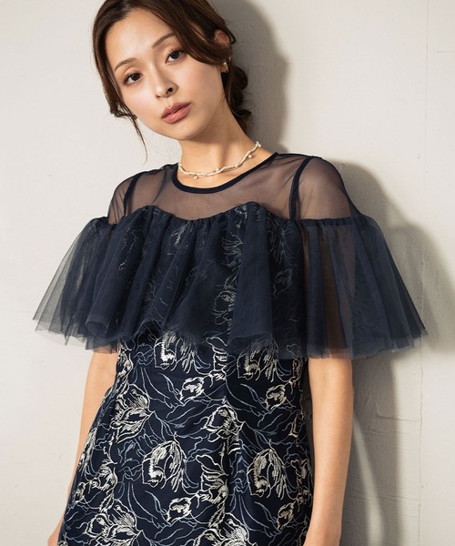 girl（ガール）の「チュールフリルエンブロイダリードレス レース 刺繍 結婚式 ワンピース パーティードレス オケージョンドレス お呼ばれ 二次会 成人式 同窓会 謝恩会（ドレス・レディース・ミント/ブラック/オレンジ/ネイビー・L/M/S）」の10枚目の写真