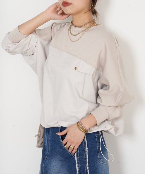 Jena espace merveilleux（ジェナ　エスパスメルヴェイユ）の「【1枚で様になる／ラクチン綺麗】フハク切替ダンボールカットソー（Tシャツ/カットソー・レディース・グレー/オフホワイト/ベージュ・FREE）」の3枚目の写真