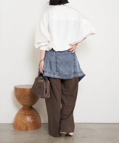 Jena espace merveilleux（ジェナ　エスパスメルヴェイユ）の「【1枚で様になる／ラクチン綺麗】フハク切替ダンボールカットソー（Tシャツ/カットソー・レディース・グレー/オフホワイト/ベージュ・FREE）」の7枚目の写真