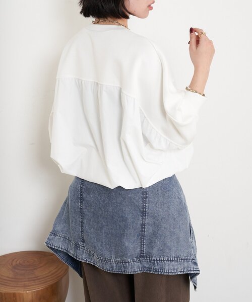 Jena espace merveilleux（ジェナ　エスパスメルヴェイユ）の「【1枚で様になる／ラクチン綺麗】フハク切替ダンボールカットソー（Tシャツ/カットソー・レディース・グレー/オフホワイト/ベージュ・FREE）」の11枚目の写真