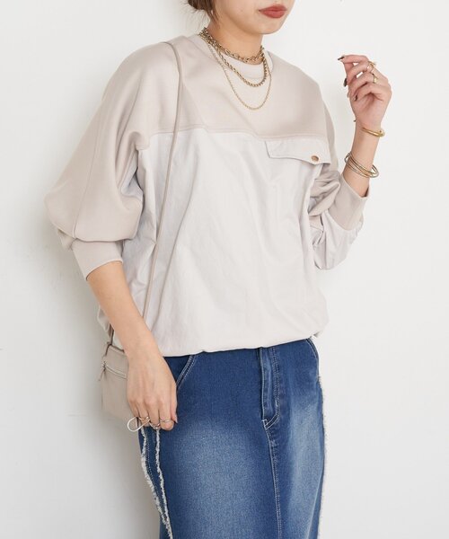 Jena espace merveilleux（ジェナ　エスパスメルヴェイユ）の「【1枚で様になる／ラクチン綺麗】フハク切替ダンボールカットソー（Tシャツ/カットソー・レディース・グレー/オフホワイト/ベージュ・FREE）」の7枚目の写真