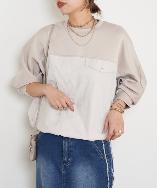 Jena espace merveilleux（ジェナ　エスパスメルヴェイユ）の「【1枚で様になる／ラクチン綺麗】フハク切替ダンボールカットソー（Tシャツ/カットソー・レディース・グレー/オフホワイト/ベージュ・FREE）」の8枚目の写真