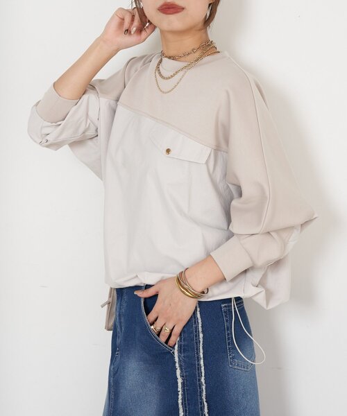 Jena espace merveilleux（ジェナ　エスパスメルヴェイユ）の「【1枚で様になる／ラクチン綺麗】フハク切替ダンボールカットソー（Tシャツ/カットソー・レディース・グレー/オフホワイト/ベージュ・FREE）」の9枚目の写真