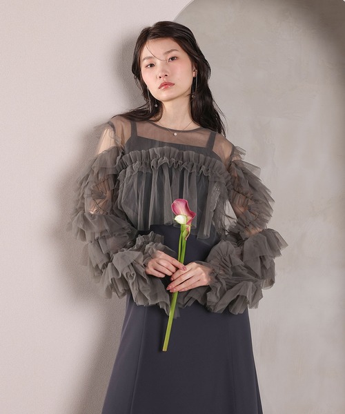 Kana（カナ）の「デコラティブチュールボレロ フィットアンドフレアワンピース 2点セット パーティー ドレス 結婚式 お呼ばれ オケージョン（ドレス・レディース・オレンジ系/チャコールグレー/ブルー/ベージュ×ブラック・M）」の10枚目の写真