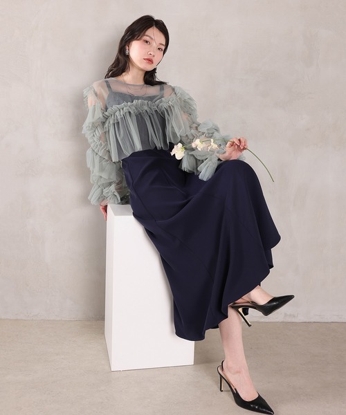 Kana（カナ）の「デコラティブチュールボレロ フィットアンドフレアワンピース 2点セット パーティー ドレス 結婚式 お呼ばれ オケージョン（ドレス・レディース・オレンジ系/チャコールグレー/ブルー/ベージュ×ブラック・M）」の18枚目の写真