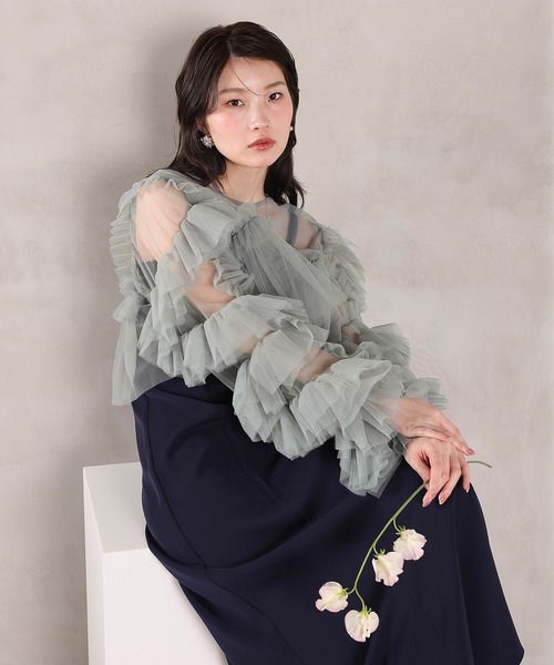 Kana（カナ）の「デコラティブチュールボレロ フィットアンドフレアワンピース 2点セット パーティー ドレス 結婚式 お呼ばれ オケージョン（ドレス・レディース・オレンジ系/チャコールグレー/ブルー/ベージュ×ブラック・M）」の19枚目の写真