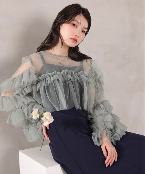 Kana（カナ）の「デコラティブチュールボレロ フィットアンドフレアワンピース 2点セット パーティー ドレス 結婚式 お呼ばれ オケージョン（ドレス・レディース・オレンジ系/チャコールグレー/ブルー/ベージュ×ブラック・M）」の21枚目の写真
