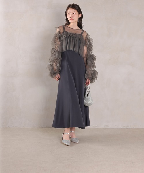 Kana（カナ）の「デコラティブチュールボレロ フィットアンドフレアワンピース 2点セット パーティー ドレス 結婚式 お呼ばれ オケージョン（ドレス・レディース・オレンジ系/チャコールグレー/ブルー/ベージュ×ブラック・M）」の11枚目の写真