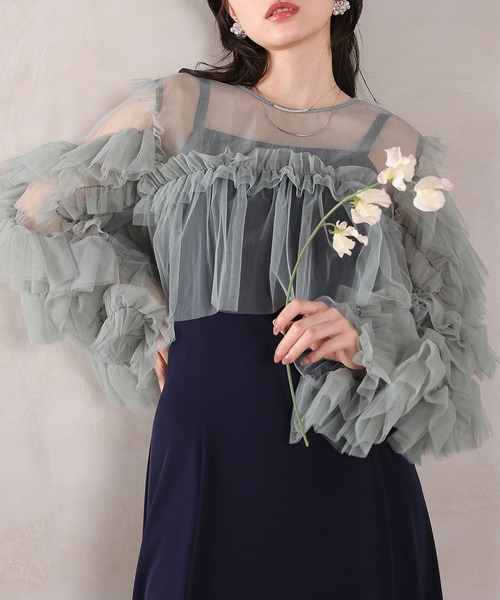 Kana（カナ）の「デコラティブチュールボレロ フィットアンドフレアワンピース 2点セット パーティー ドレス 結婚式 お呼ばれ オケージョン（ドレス・レディース・オレンジ系/チャコールグレー/ブルー/ベージュ×ブラック・M）」の14枚目の写真