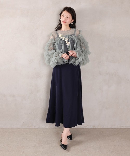 Kana（カナ）の「デコラティブチュールボレロ フィットアンドフレアワンピース 2点セット パーティー ドレス 結婚式 お呼ばれ オケージョン（ドレス・レディース・オレンジ系/チャコールグレー/ブルー/ベージュ×ブラック・M）」の15枚目の写真