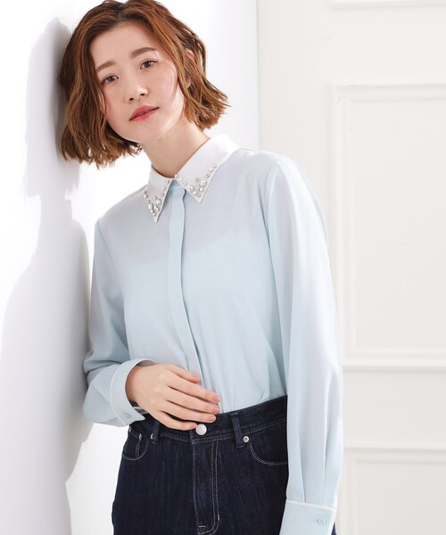 grove(グローブ)の「ビジューカラー とろみシャツ(シャツ/ブラウス・レディース・オフホワイト/ライトブルー・02/05/04/03)」の11枚目の写真
