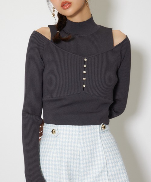 rienda(リエンダ)の「レイヤードニットトップス 春服(ニット/セーター・レディース・ライトイエロー/ライトブルー/ライトブラック・FREE)」の1枚目の写真