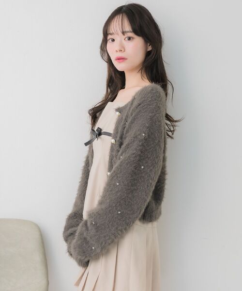 セール】ビジュー付きシャギーカーデ（カーディガン/ボレロ）｜ems