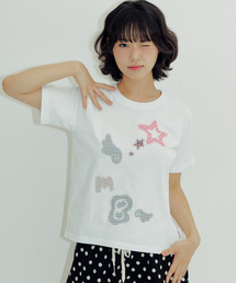 ambler | AMB ANGEL チェックパッチ 半袖Tシャツ AS1225 (ホワイト)(Tシャツ/カットソー)