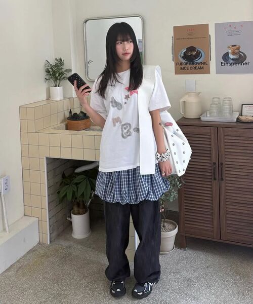 ambler(エムブラー)の「AMB ANGEL チェックパッチ 半袖Tシャツ AS1225 (ホワイト)(Tシャツ/カットソー・レディース・その他・FREE/S/M)」の9枚目の写真