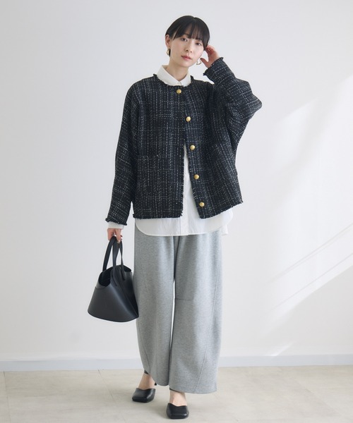 Paradise Picnic（パラダイスピクニック）の「Dignite Collier ドルマンツイードジャケット（ノーカラージャケット・レディース・その他1/ホワイト/ブラック・FREE）」の22枚目の写真
