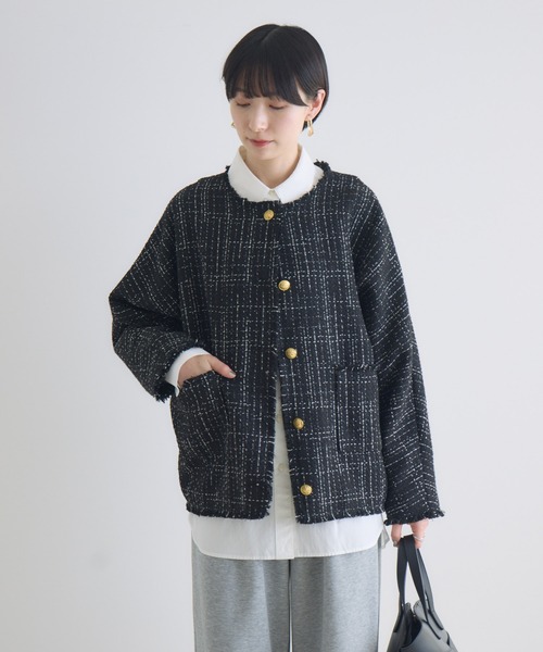 Dignite Collier ドルマンツイードジャケット（ノーカラージャケット