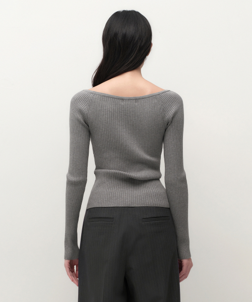 MUSINSA STANDARD WOMAN（ムシンサスタンダードウーマン）の「ウィメンズワイドリブスリムオフショルダーニット[ミディアムグレー]（ニット/セーター・レディース・その他・SMALL/MEDIUM/LARGE/X-SMALL）」の3枚目の写真
