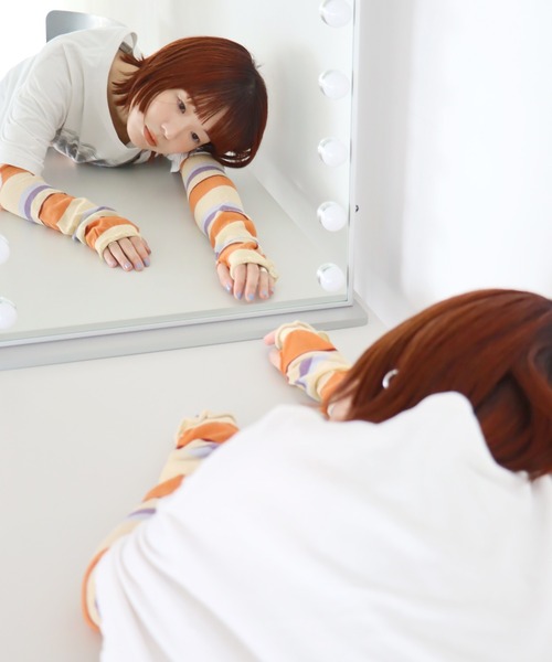 KIVISDOU（キビスドウ）の「マルチボーダー ＵＶカット アームカバー（アームカバー・レディース・グレイッシュブルー/オレンジ/マスタード/グリーン/ダークブラウン・F）」の5枚目の写真