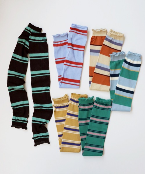 KIVISDOU（キビスドウ）の「マルチボーダー ＵＶカット アームカバー（アームカバー・レディース・グレイッシュブルー/オレンジ/マスタード/グリーン/ダークブラウン・F）」の11枚目の写真