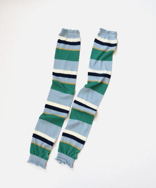 KIVISDOU（キビスドウ）の「マルチボーダー ＵＶカット アームカバー（アームカバー・レディース・グレイッシュブルー/オレンジ/マスタード/グリーン/ダークブラウン・F）」の6枚目の写真