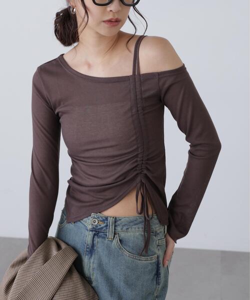 FREE'S MART（フリーズマート）の「◆ワンショルシャーリングテレコカットソー（Tシャツ/カットソー・レディース・ホワイト/グレー/ブラック/ブラウン・FREE）」の4枚目の写真