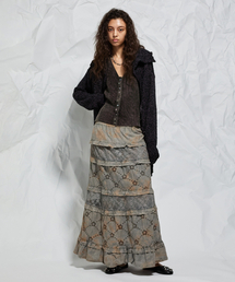 ULKIN（ウルキン）の「[ランウェイ] 伝統染色感、墨無窮パンチングレースフリルロングスカート_ブラウン（スカート）」