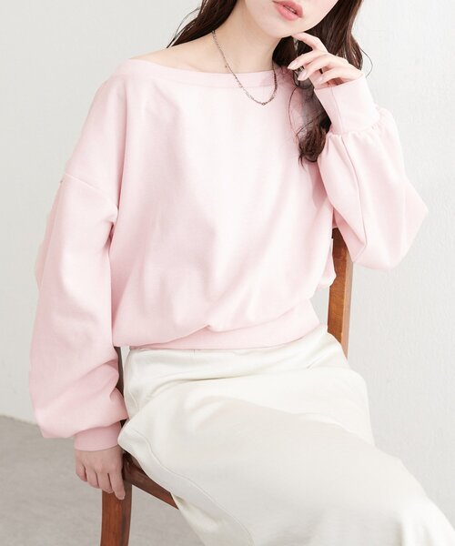 natural couture（ナチュラルクチュール）の「オフショルスウェットプルオーバー（スウェット・レディース・グレー/ピンク/イエロー/オフホワイト/ブラック・FREE）」の7枚目の写真