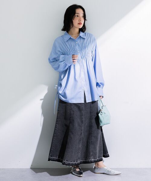 Green　Parks（グリーンパークス）の「脇シャーリングシャツ（シャツ/ブラウス・レディース・ホワイト系その他2/ブルー系その他6/ホワイト系その他6・FREE）」の8枚目の写真